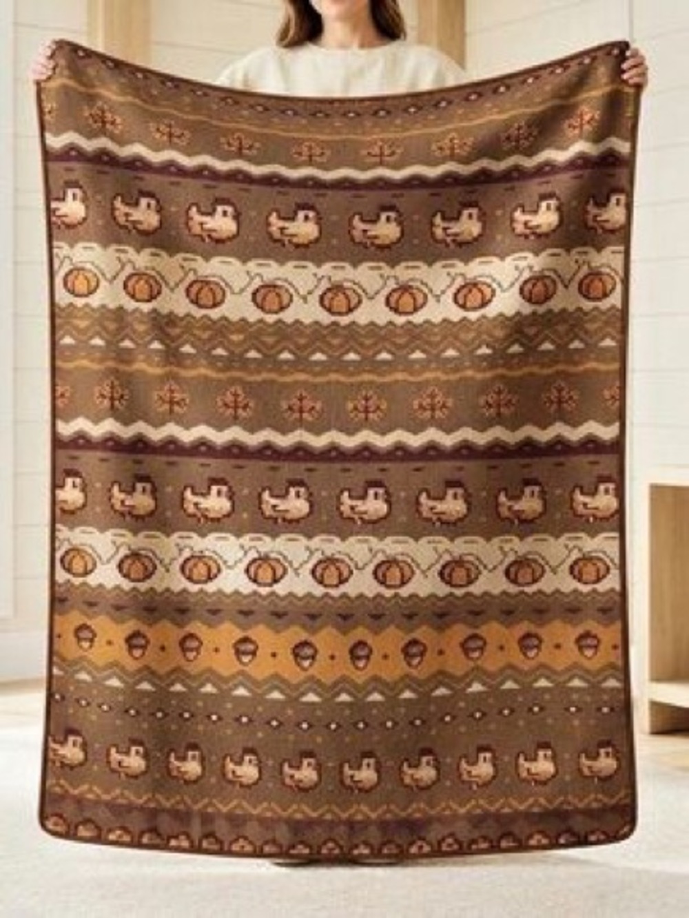 Plush Tan & Brown Patterned Throw Blanket